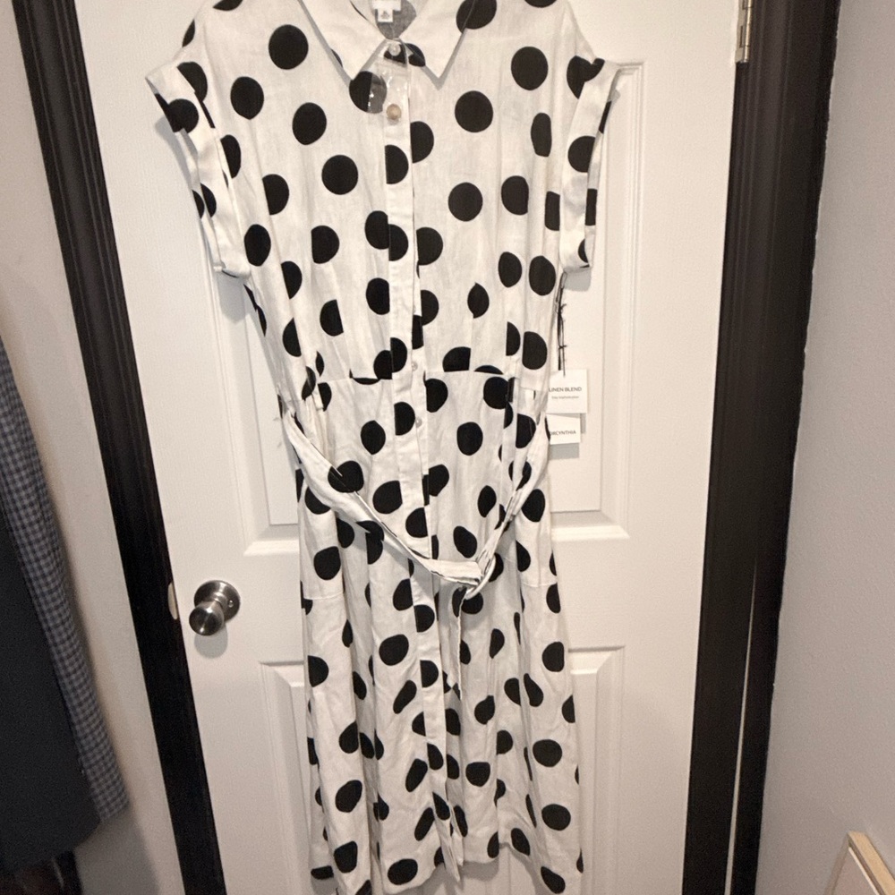 For Cynthia Black and White Polka Dot Midi Dress